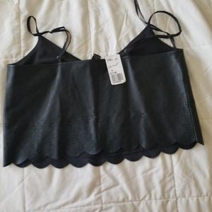 Black faux leather crop